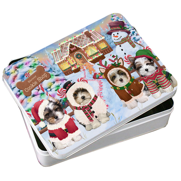 Holiday Gingerbread Cookie Shop Biewer Terriers Dog Photo Storage Tin PITN56170