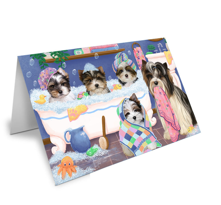 Rub A Dub Dogs In A Tub Biewer Terriers Dog Handmade Artwork Assorted Pets Greeting Cards and Note Cards with Envelopes for All Occasions and Holiday Seasons GCD74813