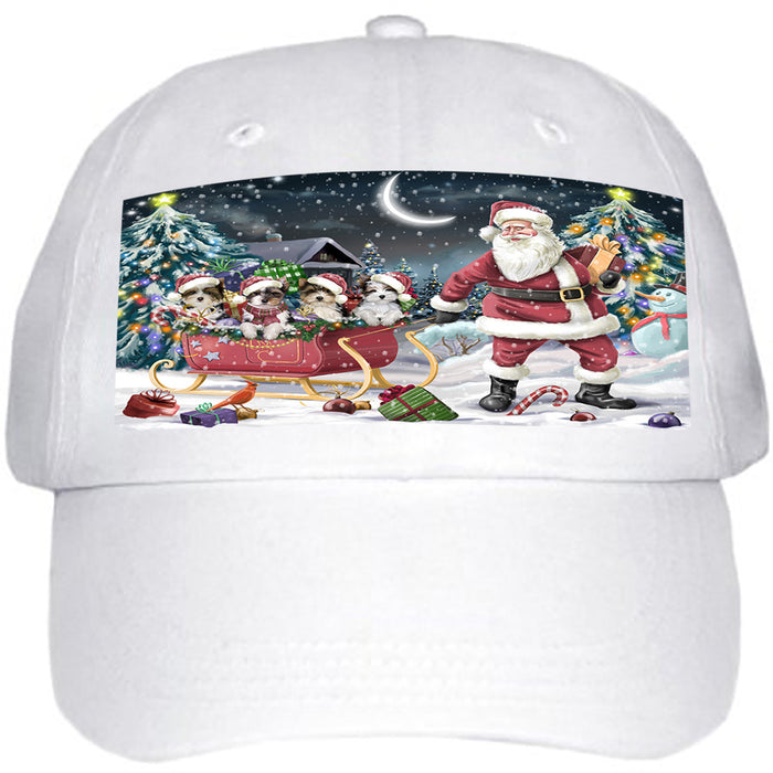 Santa Sled Dogs Christmas Happy Holidays Biewer Terriers Dog Ball Hat Cap HAT58875