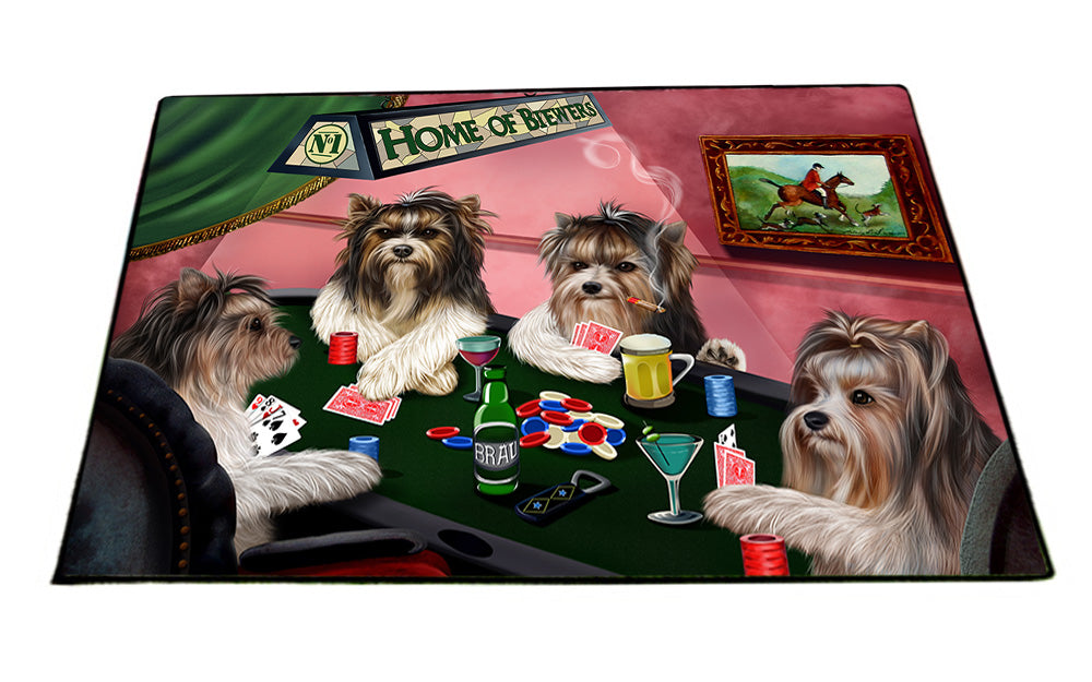 Home of Biewer Terrier 4 Dogs Playing Poker Floormat FLMS54568