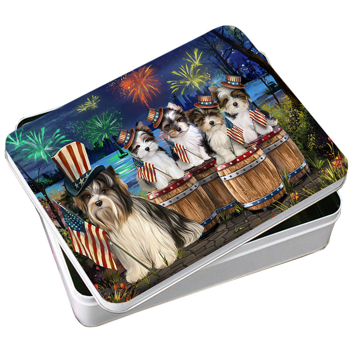 4th of July Independence Day Fireworks Biewer Terriers at the Lake Photo Storage Tin PITN51015