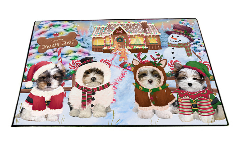 Holiday Gingerbread Cookie Shop Biewer Terriers Dog Floormat FLMS53148
