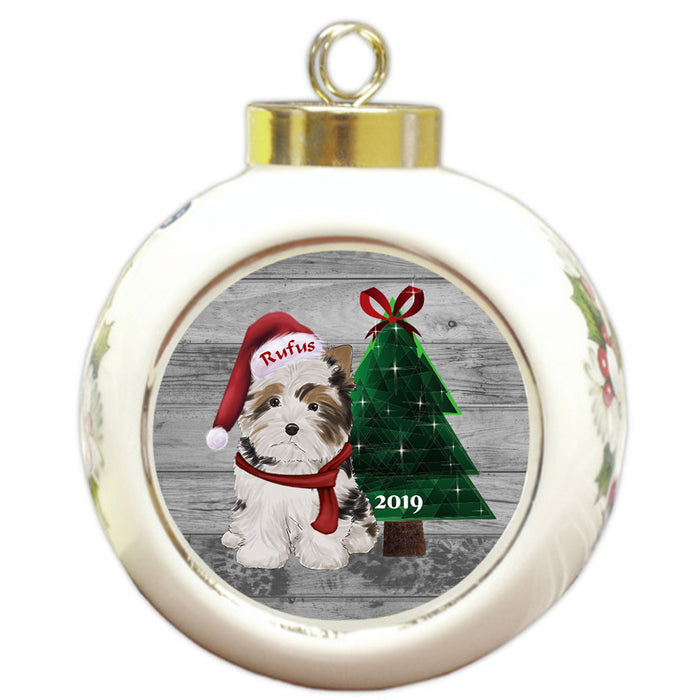 Custom Personalized Biewer Terrier Dog Glassy Classy Christmas Round Ball Ornament