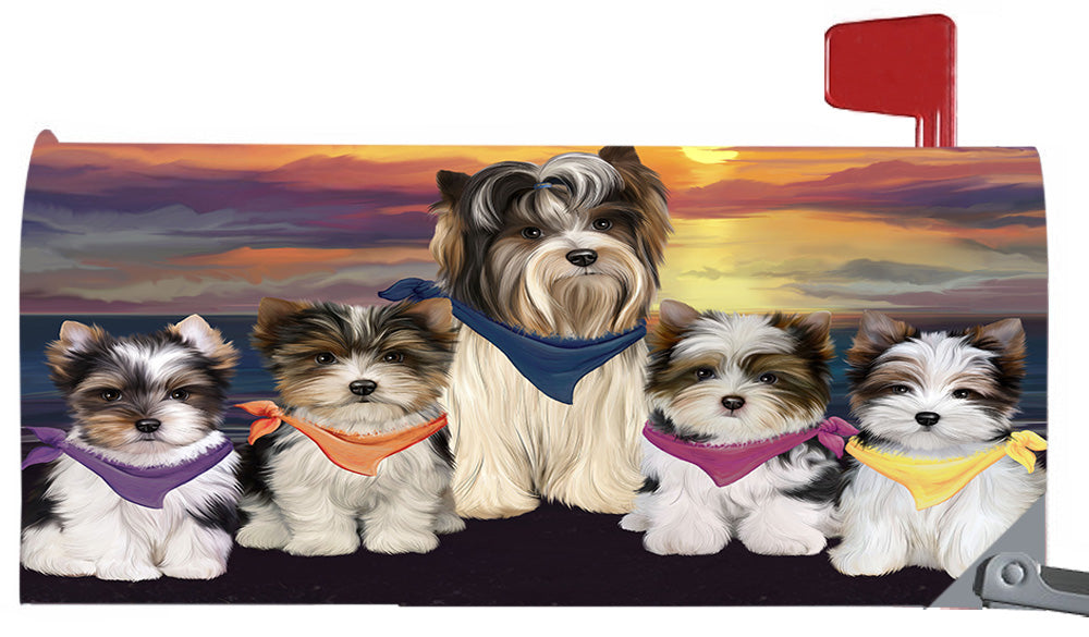 Family Sunset Portrait Biewer Terrier Dogs Magnetic Mailbox Cover MBC48450