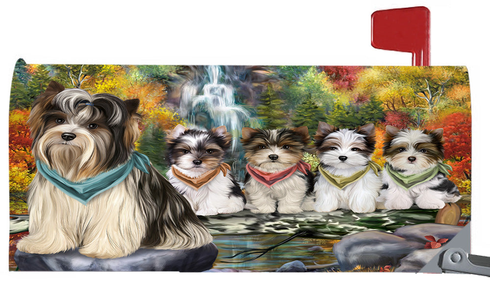 Scenic Waterfall Biewer Terrier Dogs Magnetic Mailbox Cover MBC48709