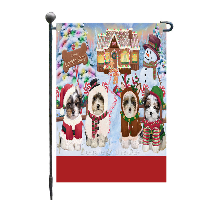Personalized Holiday Gingerbread Cookie Shop Biewer Terrier Dogs Custom Garden Flags GFLG-DOTD-A59182