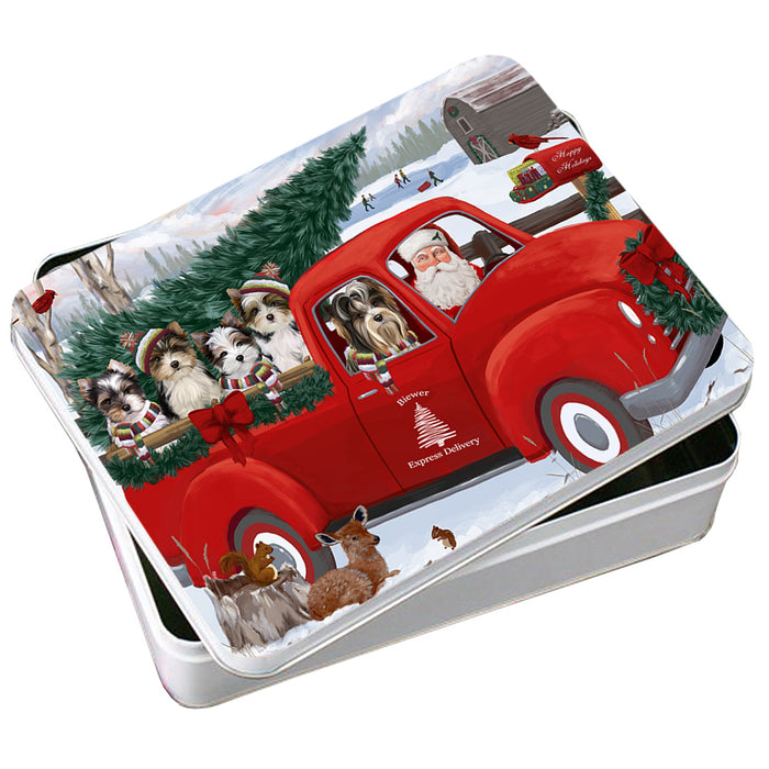 Christmas Santa Express Delivery Biewer Terriers Dog Family Photo Storage Tin PITN54956