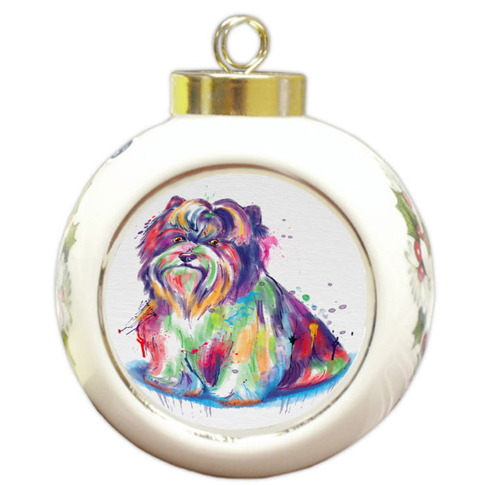 Watercolor Biewer Terrier Dog Round Ball Christmas Ornament RBPOR58317