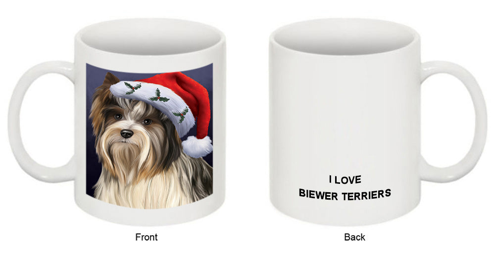 Christmas Holidays Biewer Terrier Dog Wearing Santa Hat Portrait Head Coffee Mug MUG48889