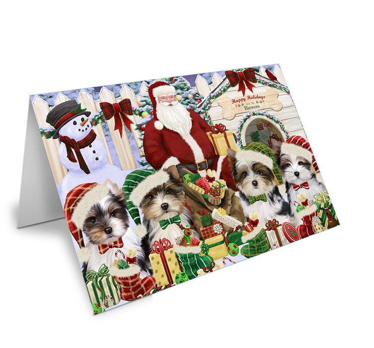 Christmas Dog House Biewer Terriers Dog Handmade Artwork Assorted Pets Greeting Cards and Note Cards with Envelopes for All Occasions and Holiday Seasons GCD61820