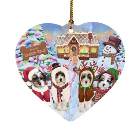 Holiday Gingerbread Cookie Shop Biewer Terriers Dog Heart Christmas Ornament HPOR56464