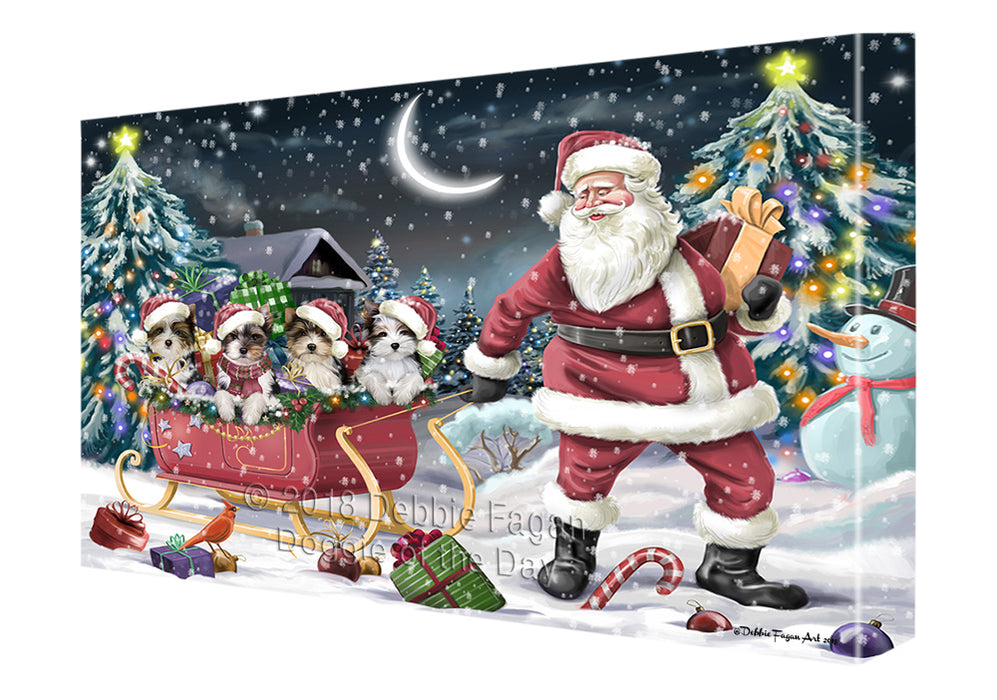 Santa Sled Dogs Christmas Happy Holidays Biewer Terriers Dog Canvas Print Wall Art Décor CVS82691
