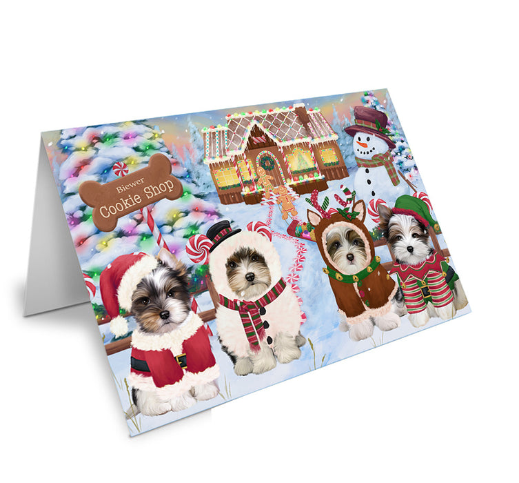 Holiday Gingerbread Cookie Shop Biewer Terriers Dog Handmade Artwork Assorted Pets Greeting Cards and Note Cards with Envelopes for All Occasions and Holiday Seasons GCD72839