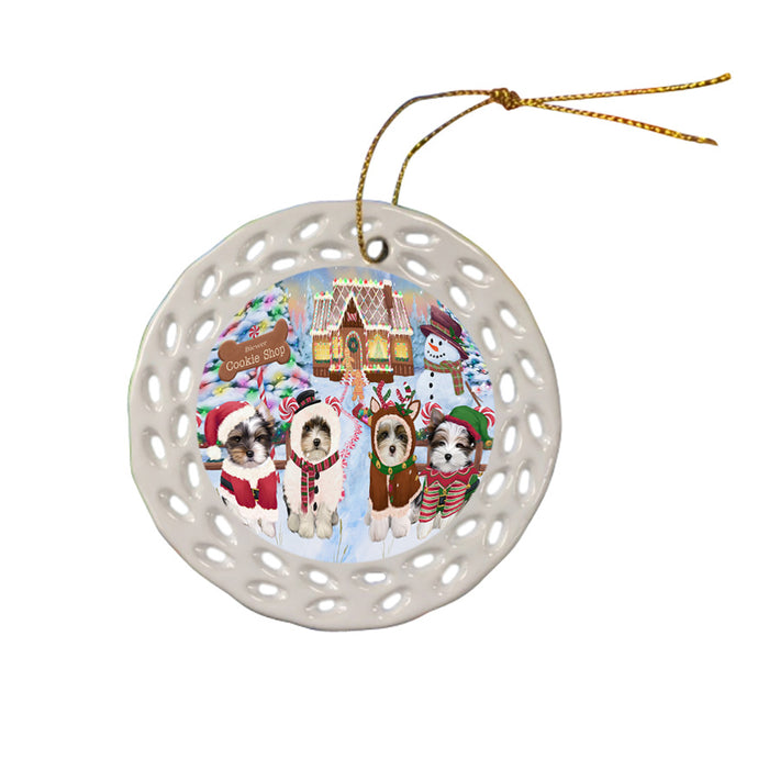 Holiday Gingerbread Cookie Shop Biewer Terriers Dog Ceramic Doily Ornament DPOR56464