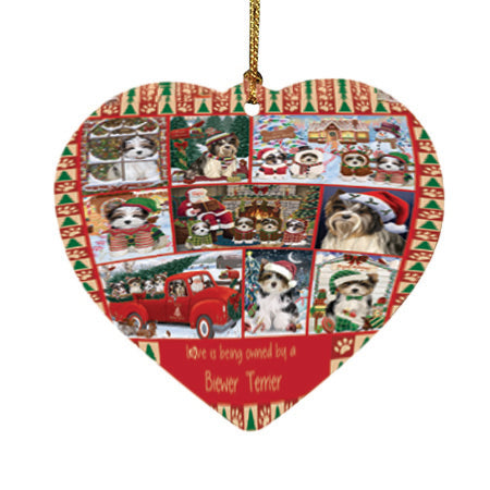Love is Being Owned Christmas Biewer Terrier Dogs Heart Christmas Ornament HPOR57829