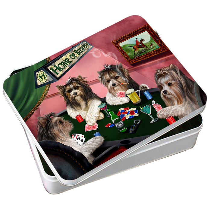 Home of Biewer Terrier 4 Dogs Playing Poker Photo Storage Tin PITN54288