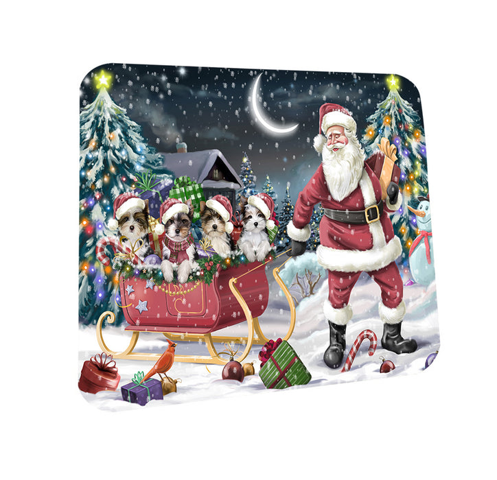 Santa Sled Dogs Christmas Happy Holidays Biewer Terriers Dog Coasters Set of 4 CST51673