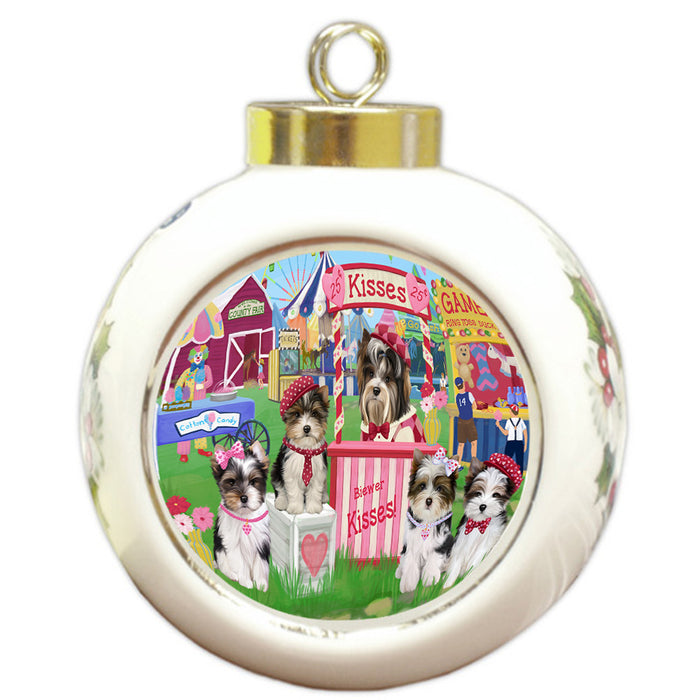 Carnival Kissing Booth Biewer Terriers Dog Round Ball Christmas Ornament RBPOR56249