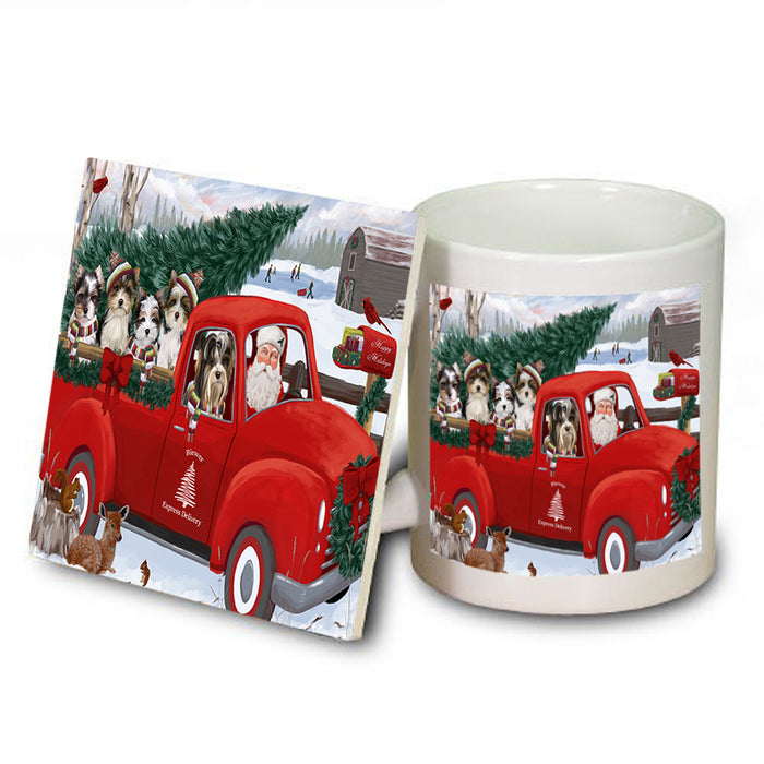 Christmas Santa Express Delivery Biewer Terriers Dog Family Mug and Coaster Set MUC55005