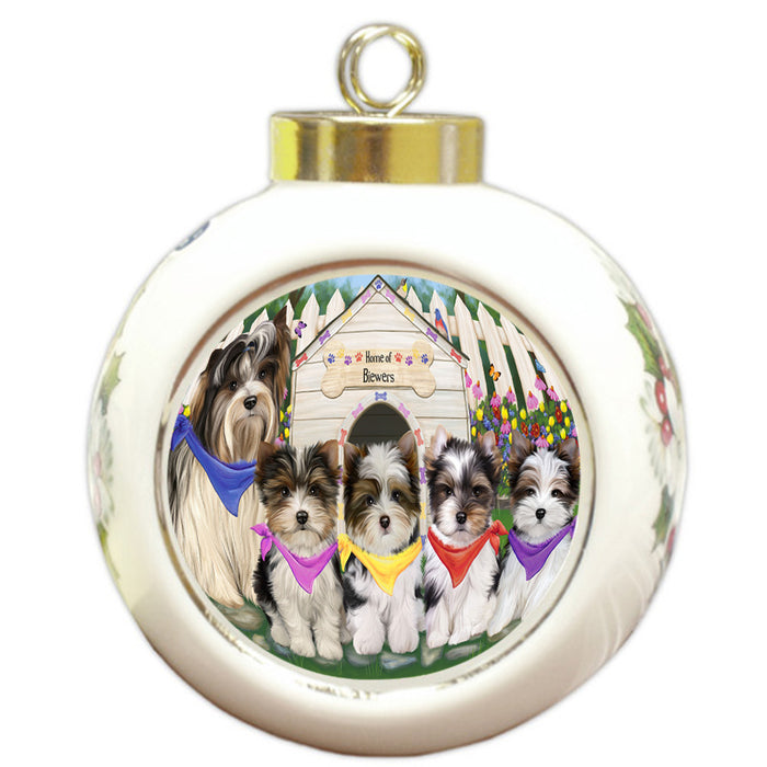 Spring Dog House Biewer Terriers Dog Round Ball Christmas Ornament RBPOR52201
