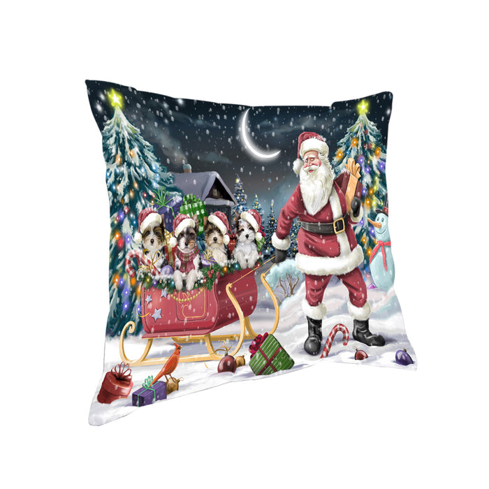 Santa Sled Dogs Christmas Happy Holidays Biewer Terriers Dog Pillow PIL63220