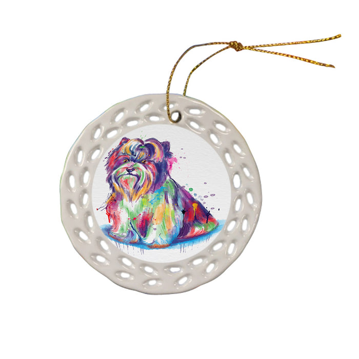 Watercolor Biewer Terrier Dog Ceramic Doily Ornament DPOR57431