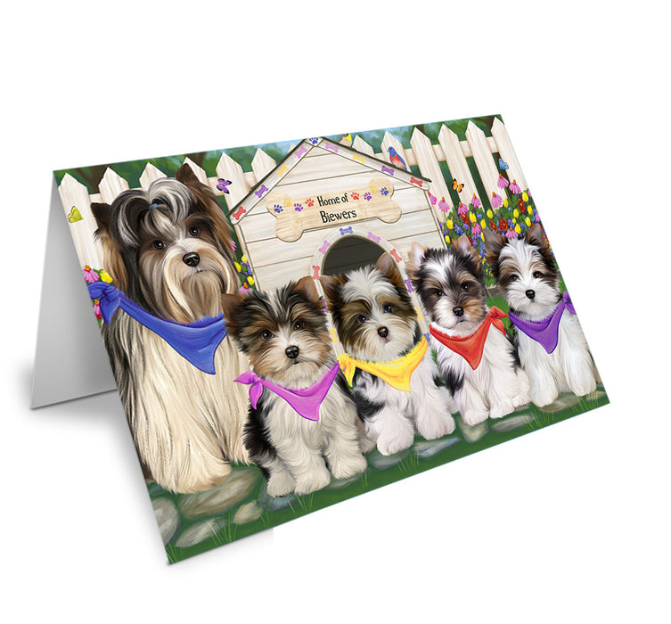 Spring Dog House Biewer Terriers Dog Handmade Artwork Assorted Pets Greeting Cards and Note Cards with Envelopes for All Occasions and Holiday Seasons GCD60632