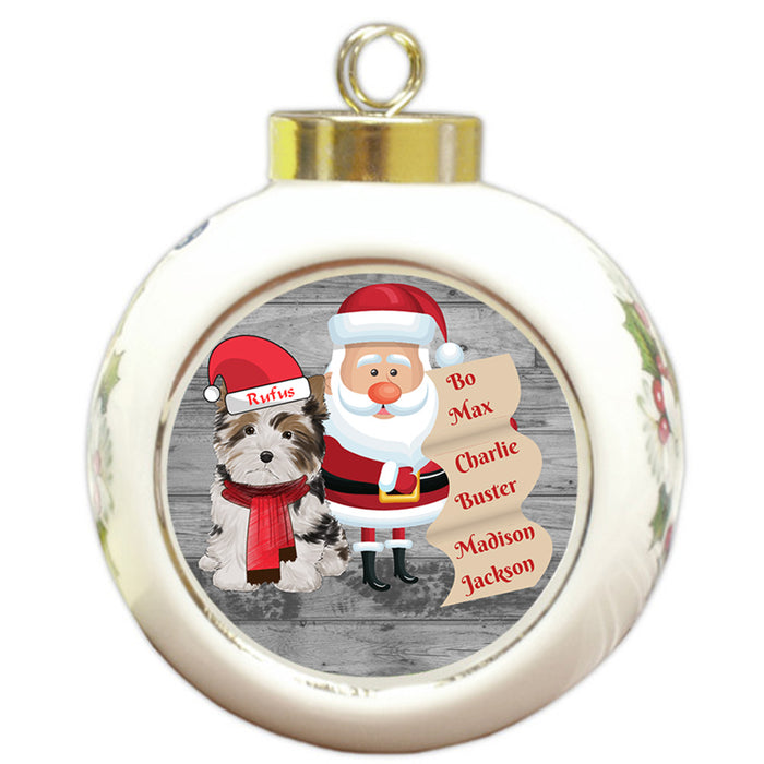 Custom Personalized Santa with Biewer Terrier Dog Christmas Round Ball Ornament