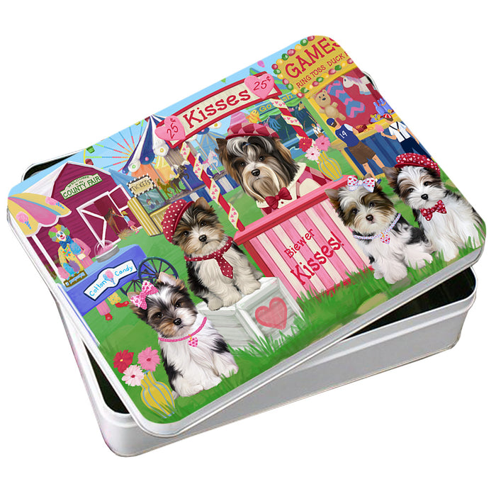 Carnival Kissing Booth Biewer Terriers Dog Photo Storage Tin PITN55836
