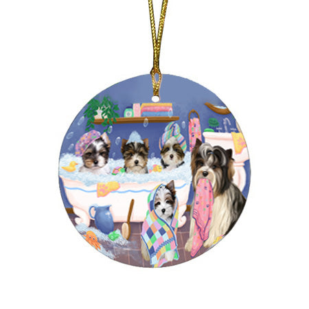 Rub A Dub Dogs In A Tub Biewer Terriers Dog Round Flat Christmas Ornament RFPOR57122