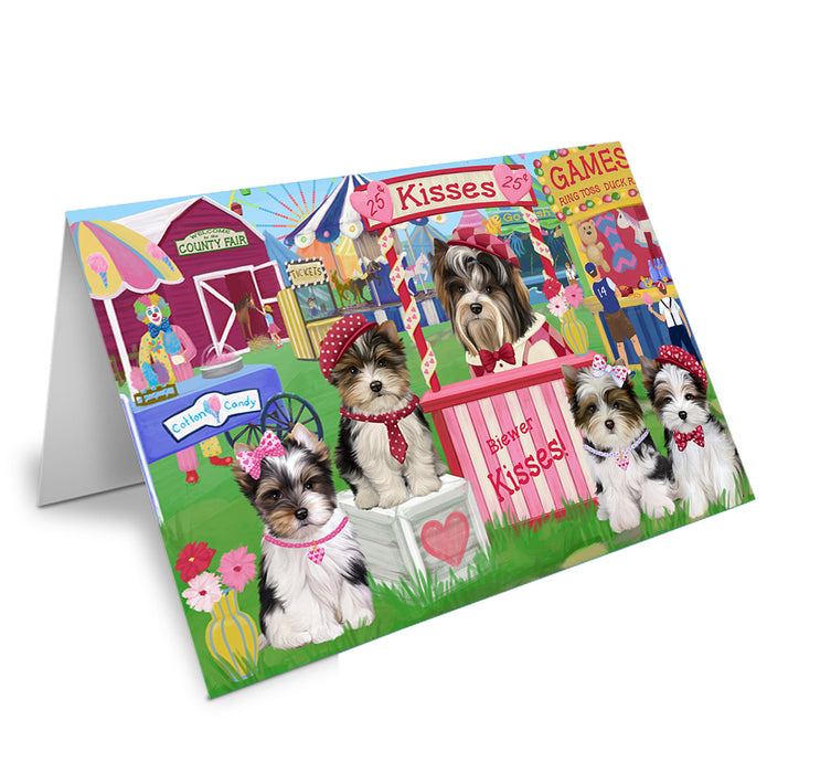Carnival Kissing Booth Biewer Terriers Dog Handmade Artwork Assorted Pets Greeting Cards and Note Cards with Envelopes for All Occasions and Holiday Seasons GCD72194
