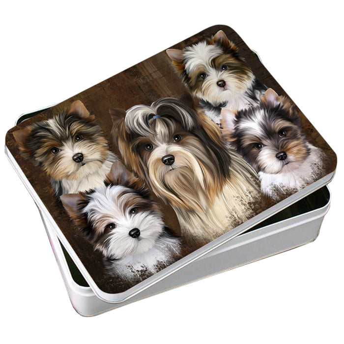 Rustic 5 Biewer Terrier Dog Photo Storage Tin PITN54070