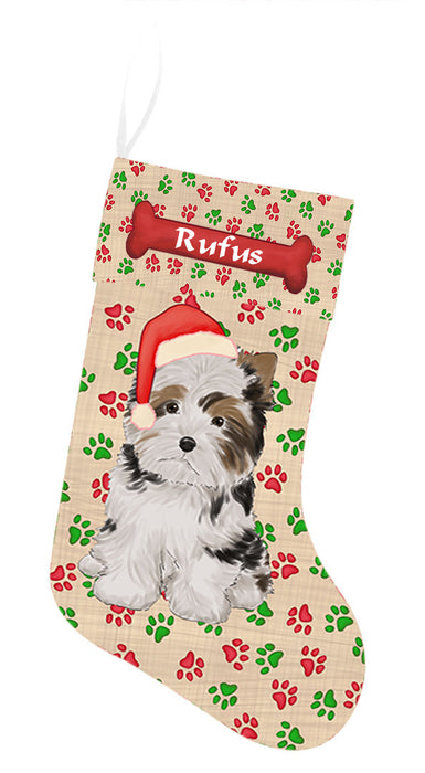 Pet Name Personalized Christmas Paw Print Biewer Dogs Stocking