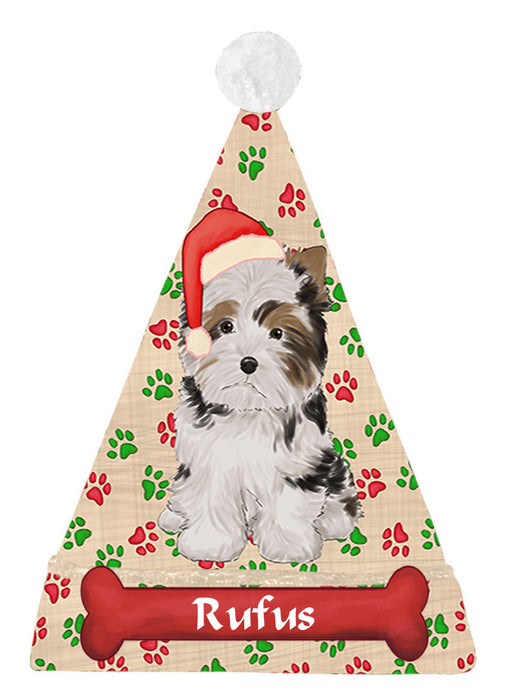 Pet Name Personalized Christmas Paw Print Biewer Dogs Santa Hat