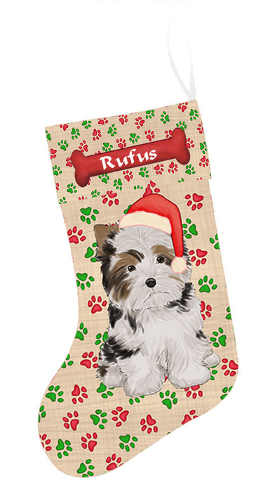 Pet Name Personalized Christmas Paw Print Biewer Dogs Stocking