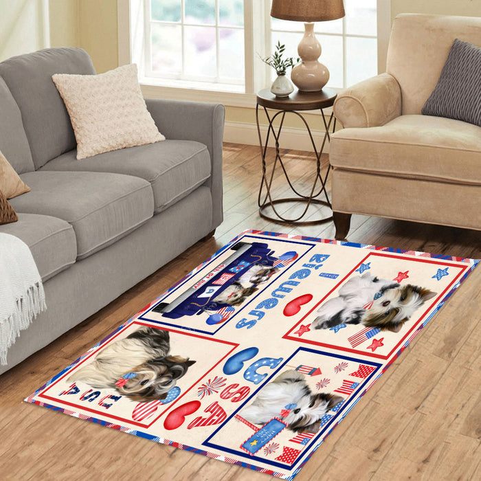 4th of July Independence Day I Love USA Biewer Dogs Area Rug - Ultra Soft Cute Pet Printed Unique Style Floor Living Room Carpet Decorative Rug for Indoor Gift for Pet Lovers