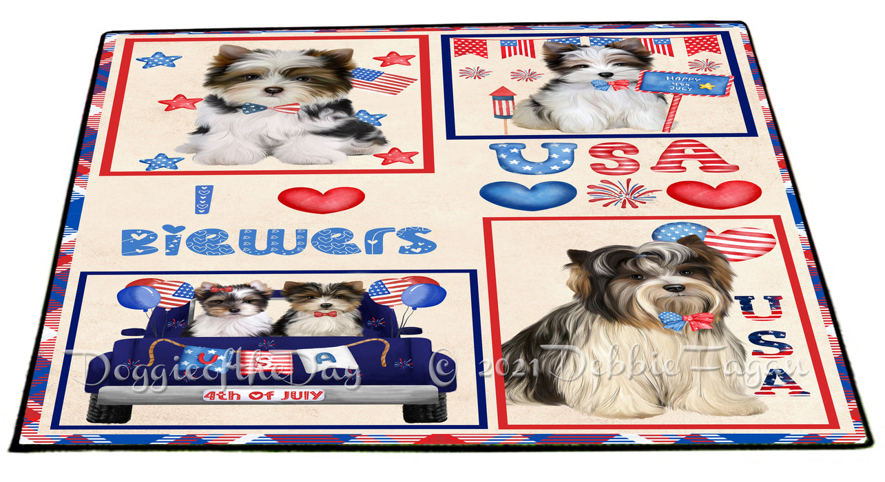 4th of July Independence Day I Love USA Biewer Dogs Floormat FLMS56131 Floormat FLMS56131