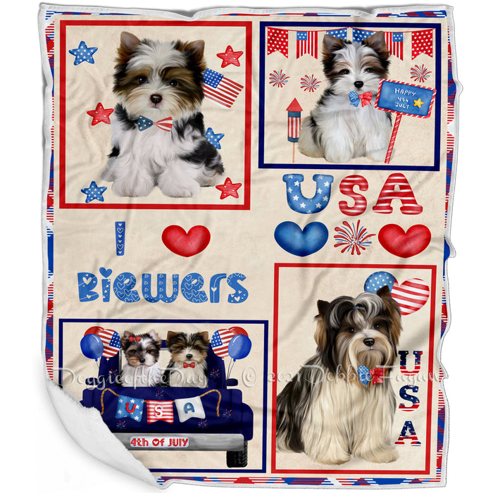 4th of July Independence Day I Love USA Biewer Dogs Blanket BLNKT143478