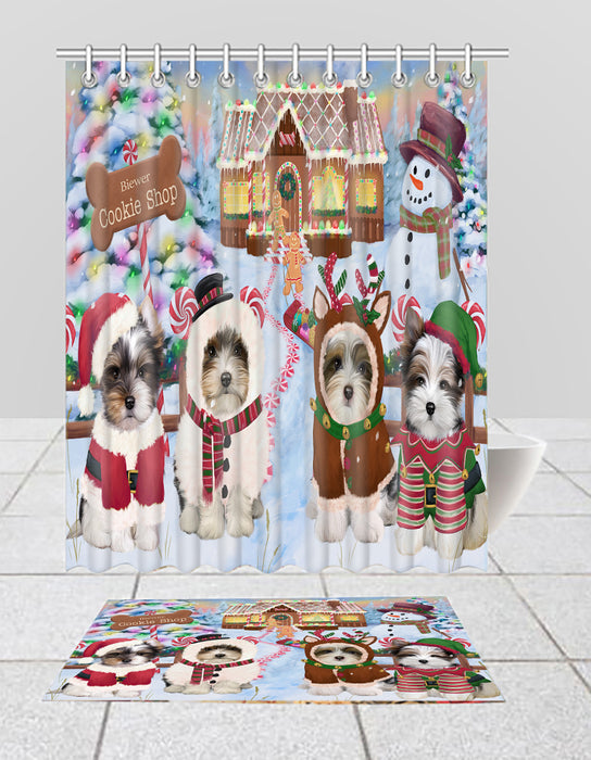 Holiday Gingerbread Cookie Biewer Dogs  Bath Mat and Shower Curtain Combo