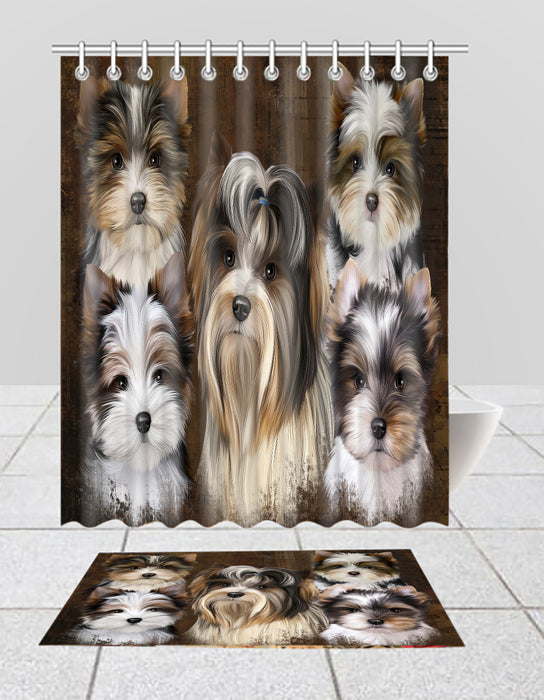 Rustic Biewer Dogs  Bath Mat and Shower Curtain Combo
