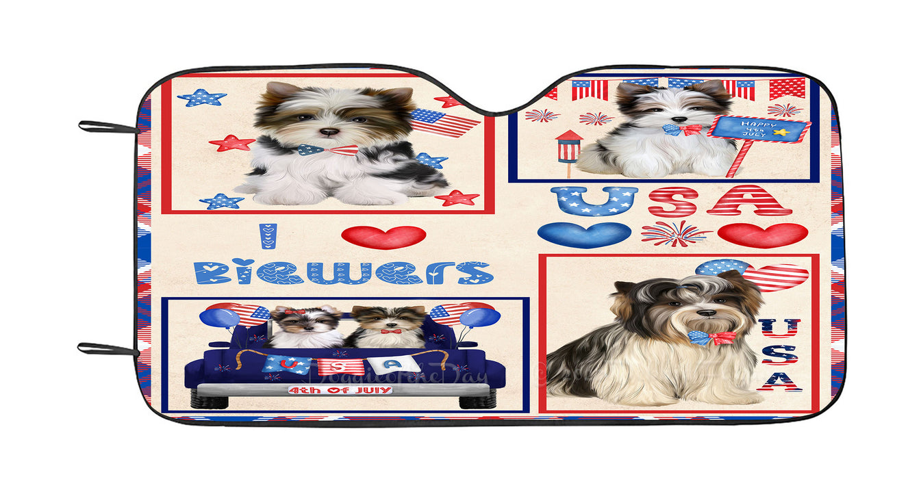 4th of July Independence Day I Love USA Biewer Dogs Car Sun Shade Cover Curtain