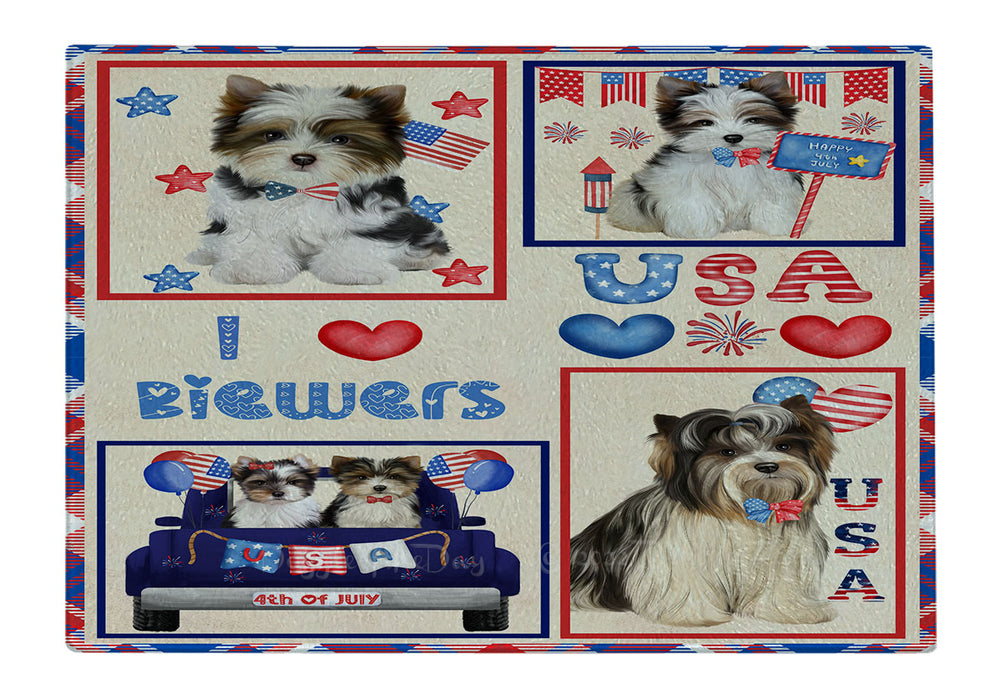 4th of July Independence Day I Love USA Biewer Dogs Cutting Board - For Kitchen - Scratch & Stain Resistant - Designed To Stay In Place - Easy To Clean By Hand - Perfect for Chopping Meats, Vegetables