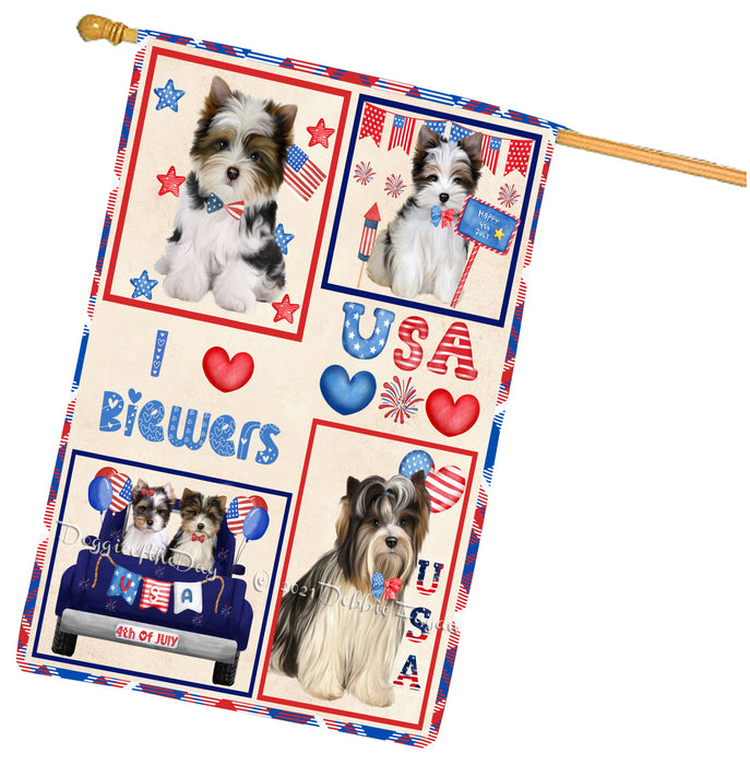 4th of July Independence Day I Love USA Biewer Dogs House flag FLG66931
