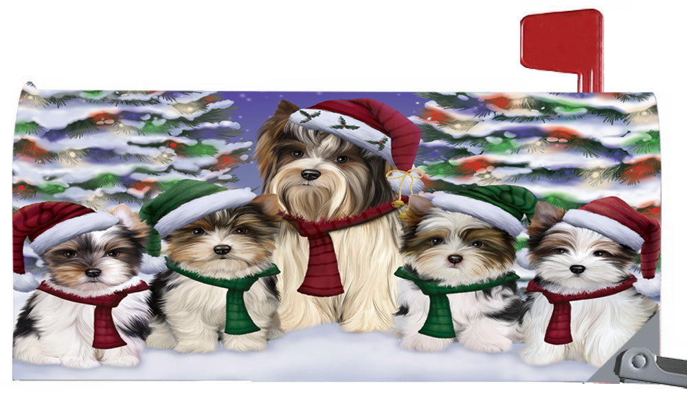 Magnetic Mailbox Cover Biewers Dog Christmas Family Portrait in Holiday Scenic Background MBC48201