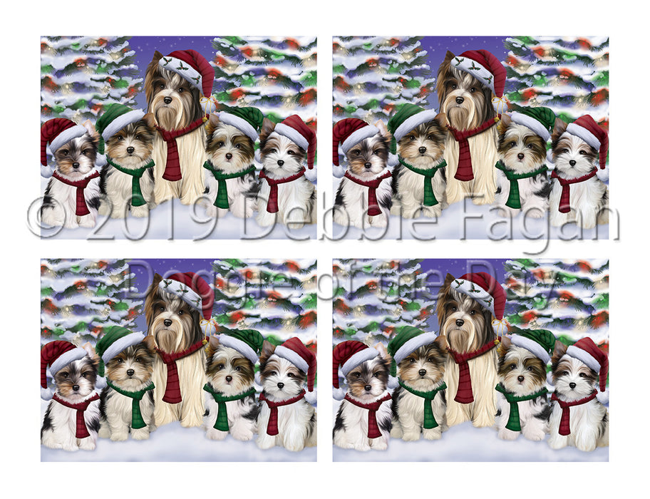 Biewer Terrier Dogs Christmas Family Portrait in Holiday Scenic Background Placemat
