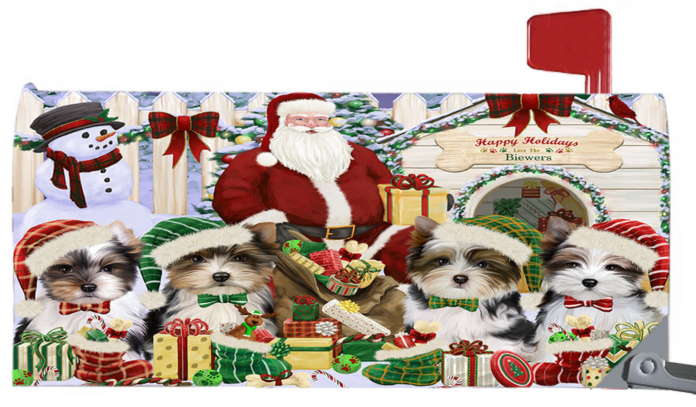 Happy Holidays Christmas Biewer Dogs House Gathering 6.5 x 19 Inches Magnetic Mailbox Cover Post Box Cover Wraps Garden Yard Décor MBC48791