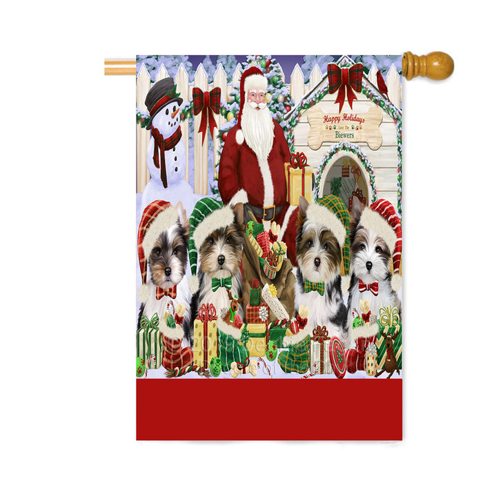 Personalized Happy Holidays Christmas Biewer Dogs House Gathering Custom House Flag FLG-DOTD-A58558