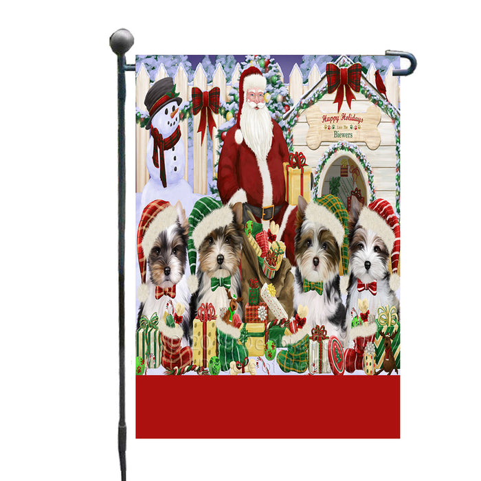 Personalized Happy Holidays Christmas Biewer Dogs House Gathering Custom Garden Flags GFLG-DOTD-A58502