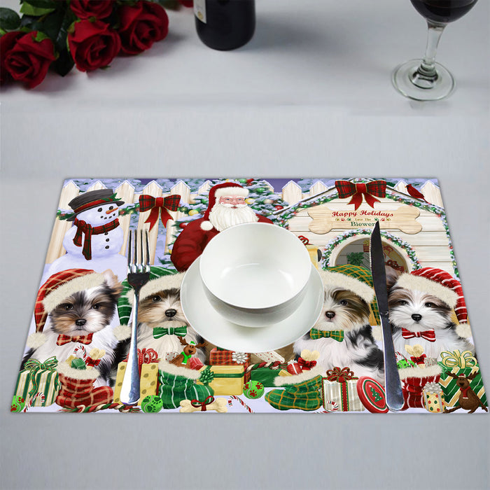 Happy Holidays Christmas Biewer Dogs House Gathering Placemat