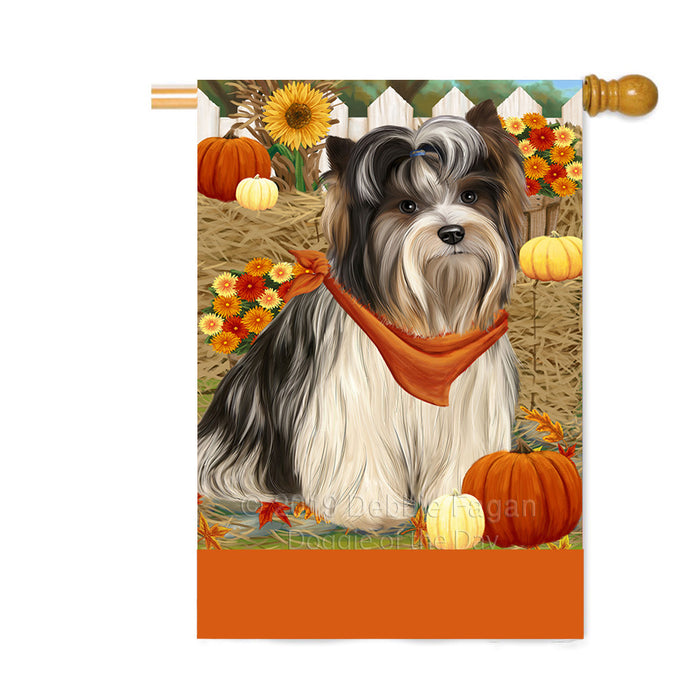 Personalized Fall Autumn Greeting Biewer Terrier Dog with Pumpkins Custom House Flag FLG-DOTD-A61869